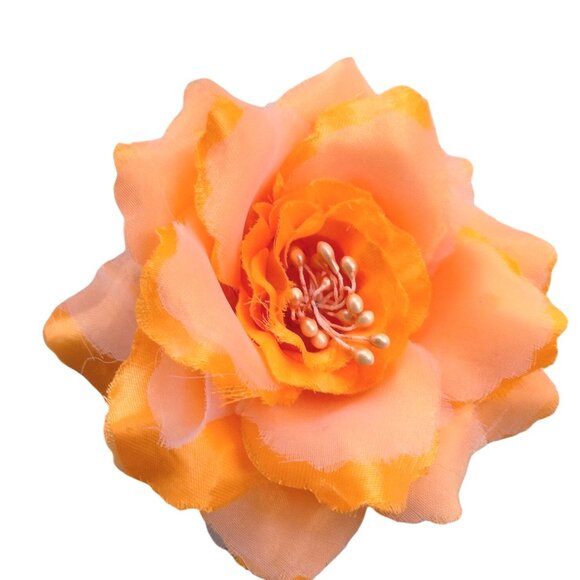 Vintage Flower Brooch  Boutonniere Lapel Pin Corsage Orange Statement 4 inch - Picture 6 of 7